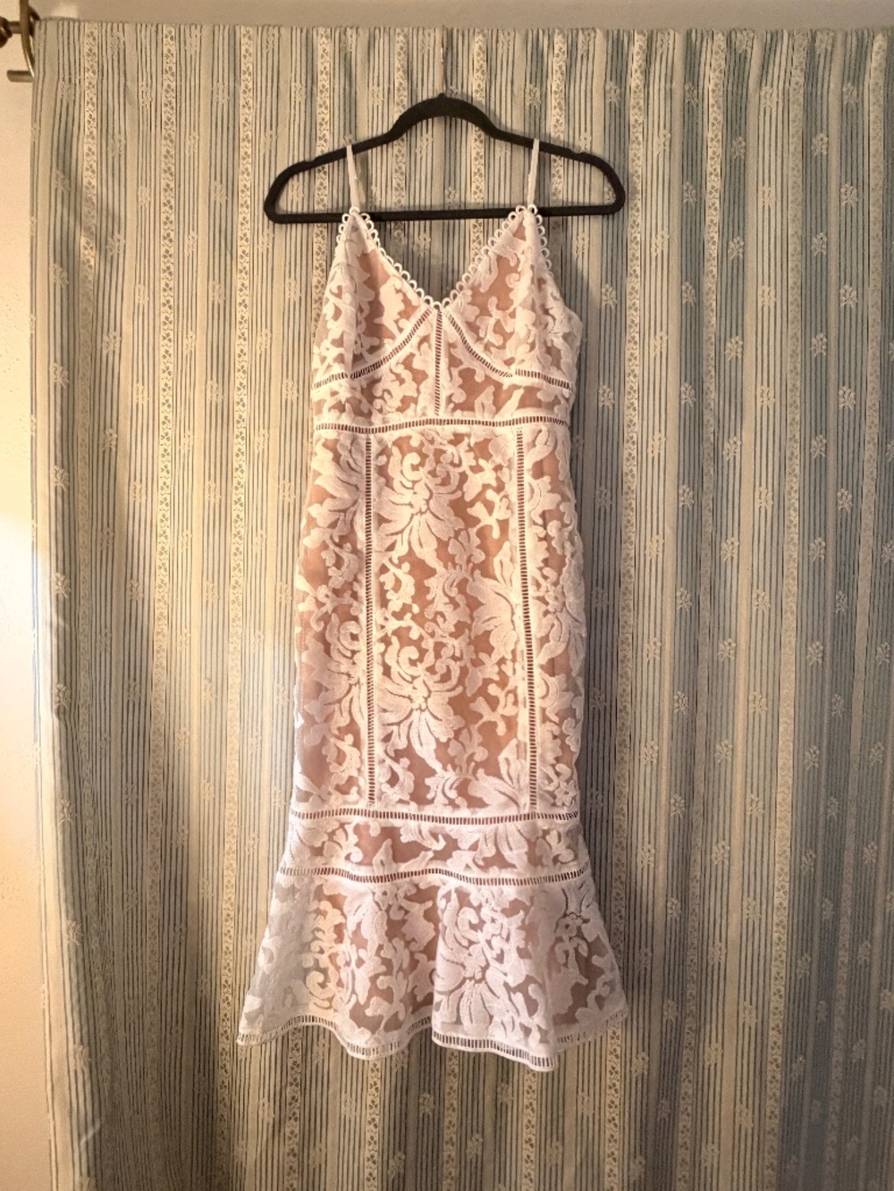 Alluring Love White and Beige Lace Trumpet Hem Midi Dress